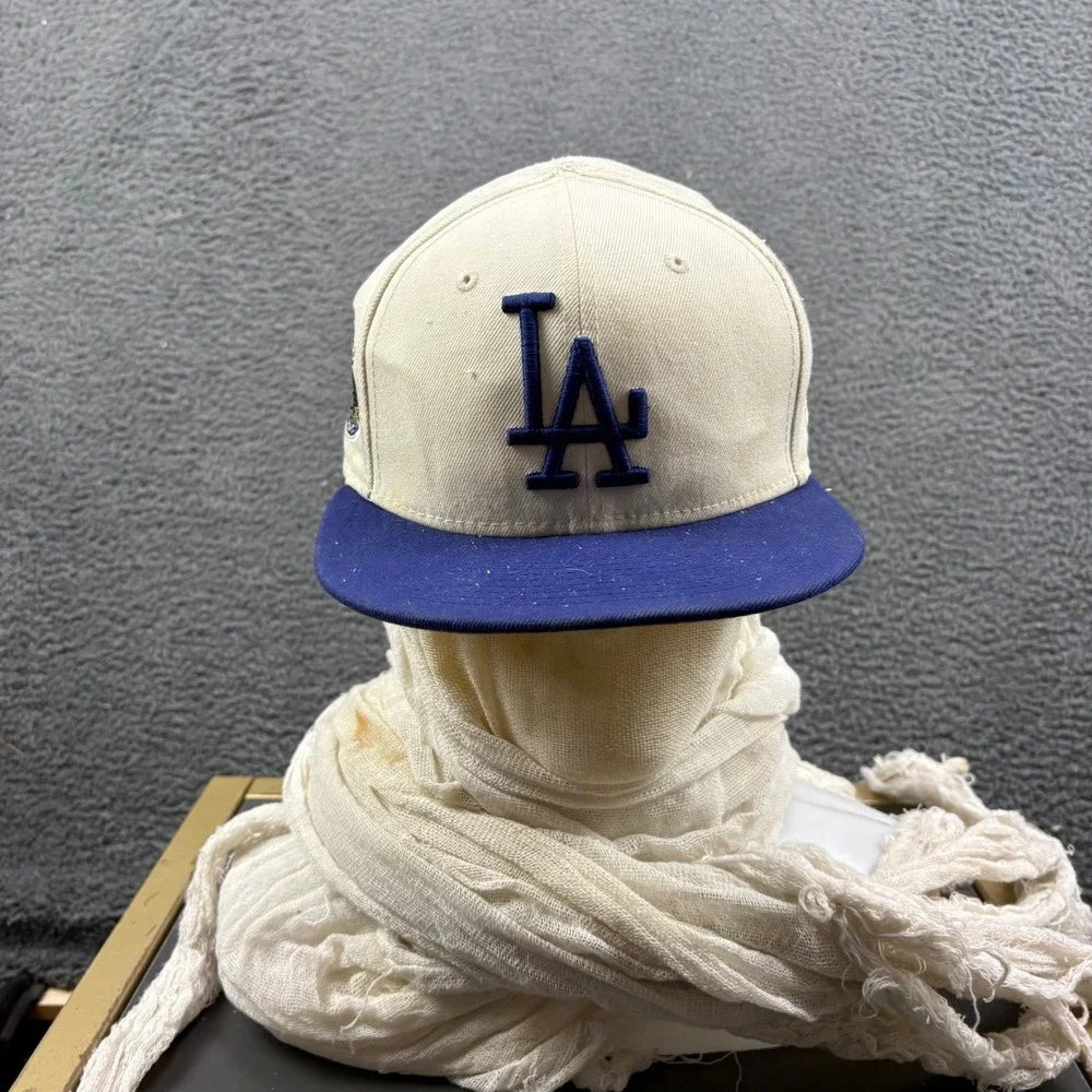 New Era 59FIFTY Los Angeles Dodgers Fitted Hat 7 3/8 Cream Blue Butterfly MLB‎